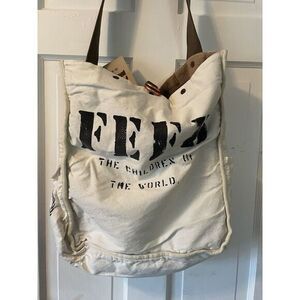 FEED WFP reversible Bag Canvas And Burlap With Shoulder‎ Strap NWT